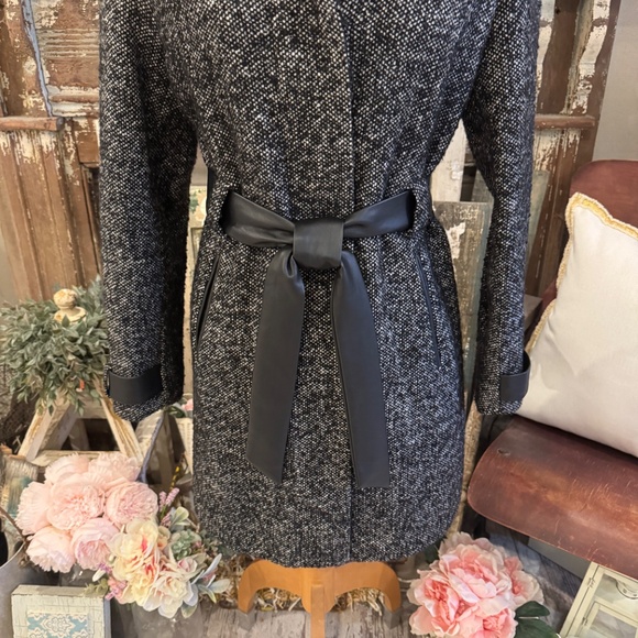 DANA BUCHMAN TWEED WOOL COAT | LEATHER BELTED | TRENCH | WINTER CREW JACKET - Picture 6 of 11